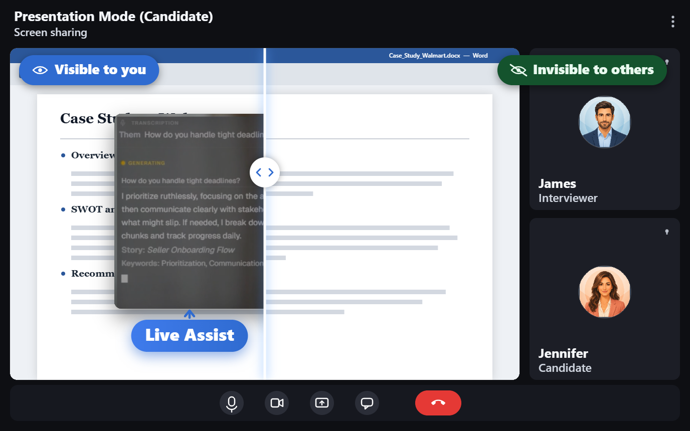 Live Assist private layer during a Google Meet screen share